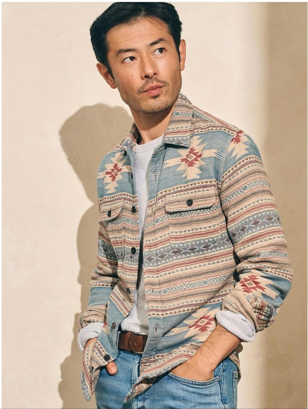 Faherty Men's Doug Good Feather Canyon Overshirt in Nescove Southwestern Shacket
